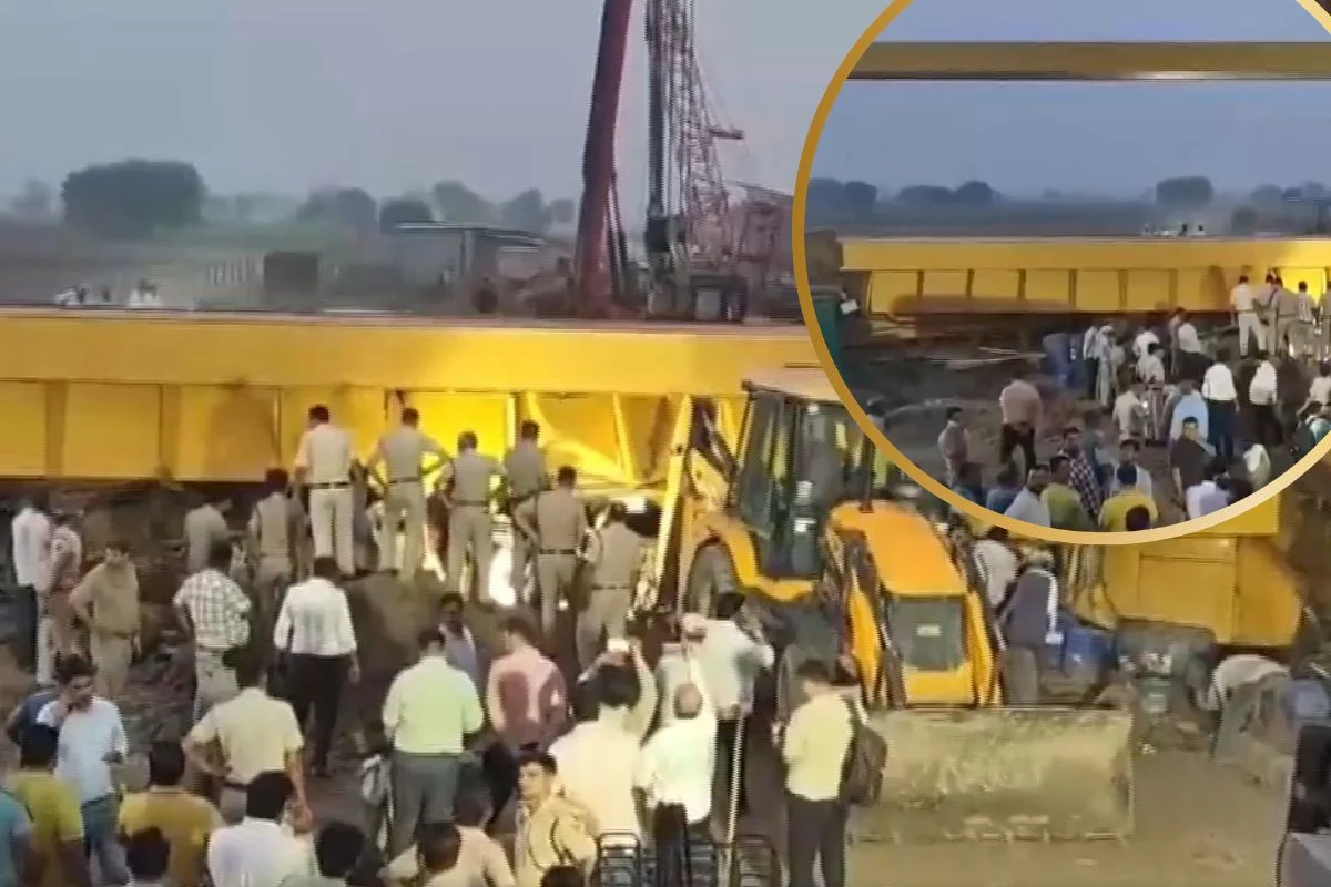 फरीदाबाद: जेवर एक्सप्रेसवे निर्माण स्थल पर पलटी क्रेन, कई मजदूरों के दबे होने की आशंका